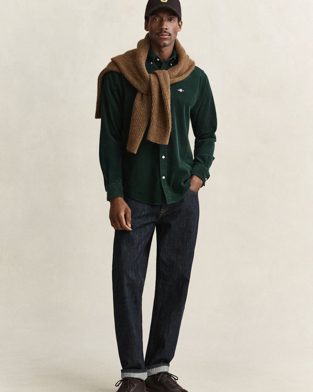 Gant Corduroy Shirt In Tartan Green