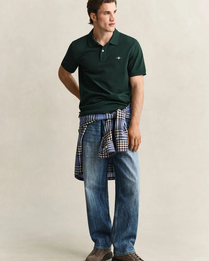 Gant Classic Regular Polo Shirt In Tartan Green