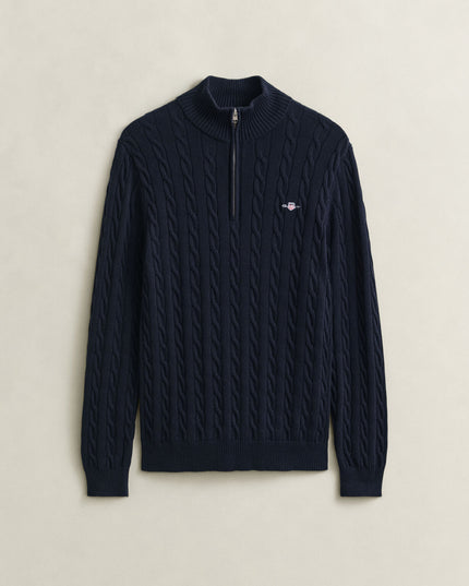 Gant Cotton Cable Half Zip in Evening Blue