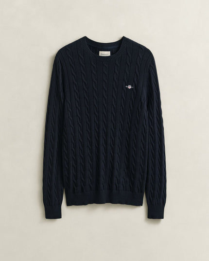 Gant Cotton Cable Crew Neck in Evening Blue