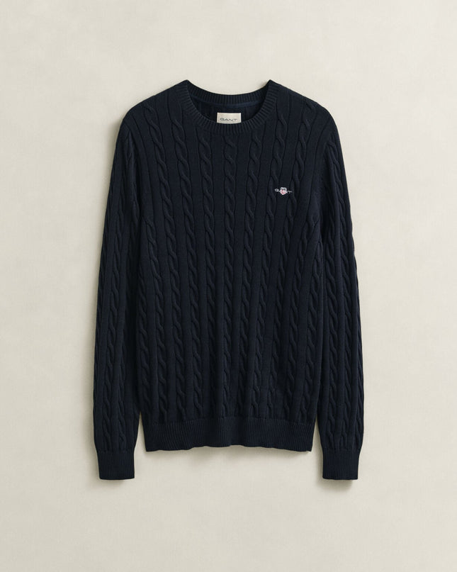 Gant Cotton Cable Crew Neck in Evening Blue
