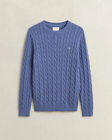Gant Cotton Cable Crew Neck in Blue Horizon