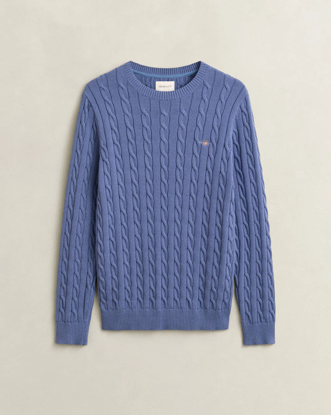 Gant Cotton Cable Crew Neck in Blue Horizon