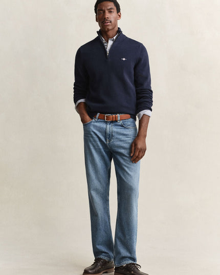 Gant Casual Cotton Half Zip in Evening Blue