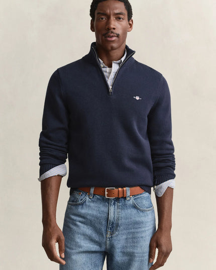 Gant Casual Cotton Half Zip in Evening Blue