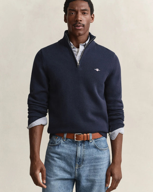 Gant Casual Cotton Half Zip in Evening Blue