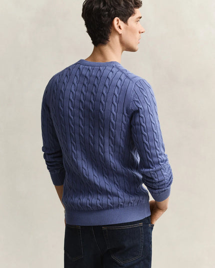 Gant Cotton Cable Crew Neck in Blue Horizon