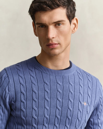 Gant Cotton Cable Crew Neck in Blue Horizon