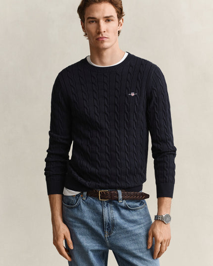 Gant Cotton Cable Crew Neck in Evening Blue