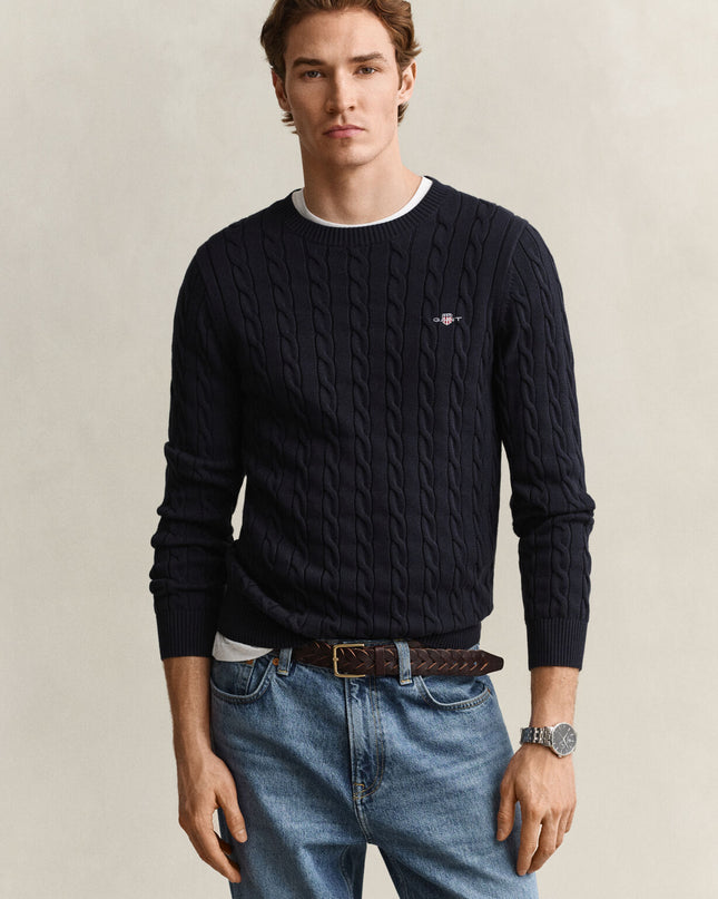 Gant Cotton Cable Crew Neck in Evening Blue