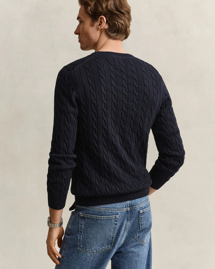 Gant Cotton Cable Crew Neck in Evening Blue