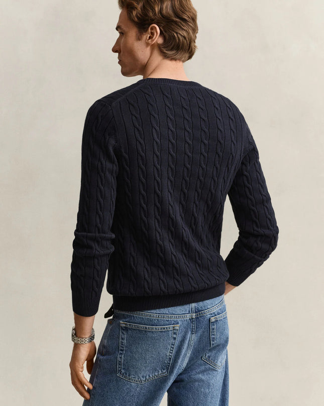 Gant Cotton Cable Crew Neck in Evening Blue