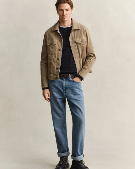 Gant Cotton Cable Crew Neck in Evening Blue