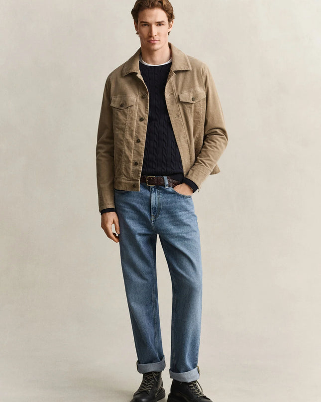 Gant Cotton Cable Crew Neck in Evening Blue