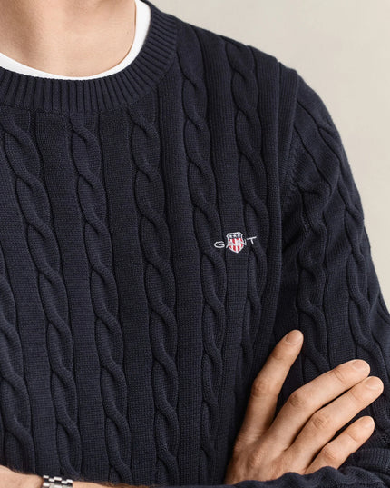 Gant Cotton Cable Crew Neck in Evening Blue