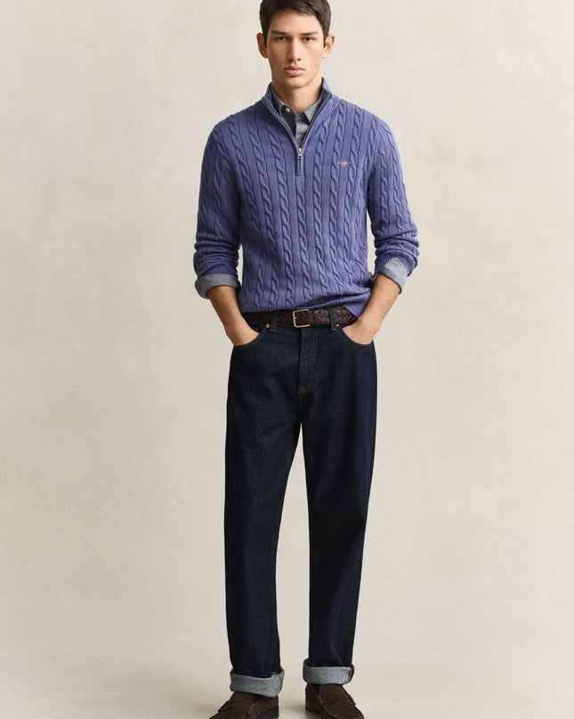 Gant Cotton Cable Half Zip in Blue Horizon