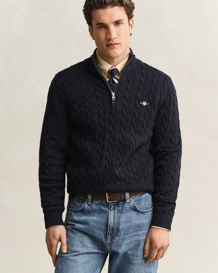 Gant Cotton Cable Half Zip in Evening Blue