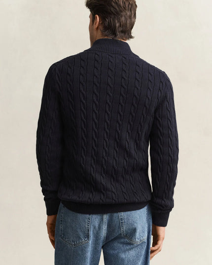 Gant Cotton Cable Half Zip in Evening Blue