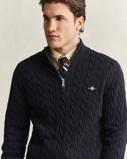 Gant Cotton Cable Half Zip in Evening Blue