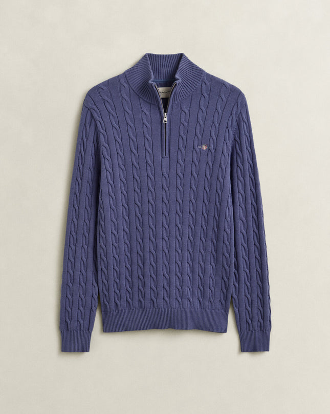 Gant Cotton Cable Half Zip in Blue Horizon