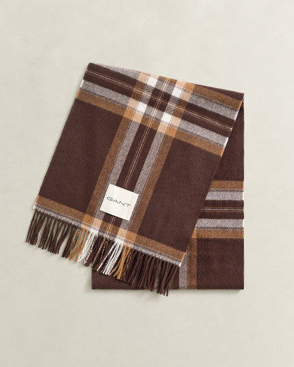 Tartan Wool Scarf - Deep Brown