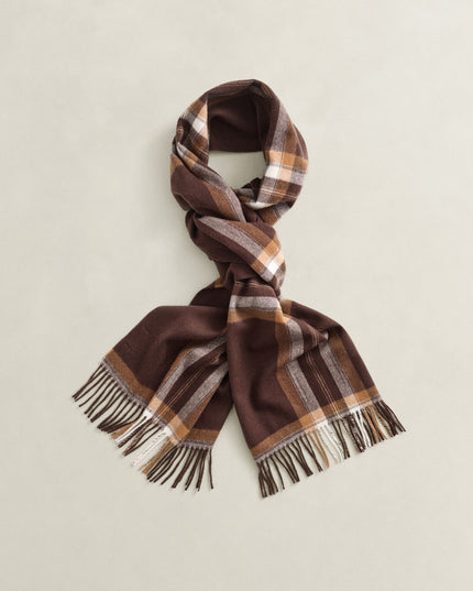 Tartan Wool Scarf - Deep Brown
