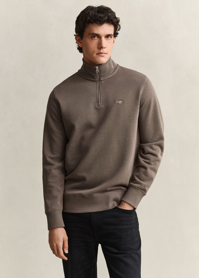 GANT Shield Half Zip Sweatshirt - Faded Taupe