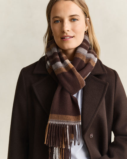Tartan Wool Scarf - Deep Brown