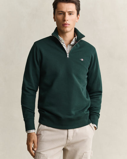 GANT Regular Shield Half Zip Sweatshirt - Tartan Green