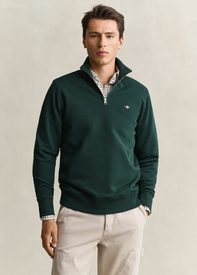 GANT Regular Shield Half Zip Sweatshirt - Tartan Green