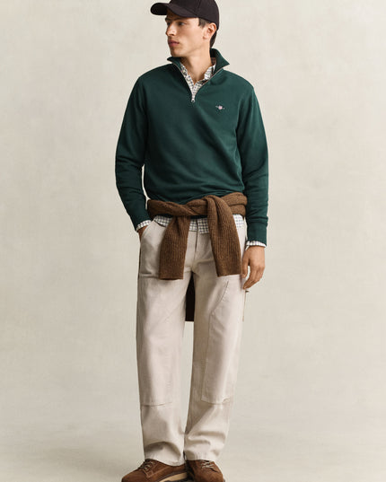 GANT Regular Shield Half Zip Sweatshirt - Tartan Green
