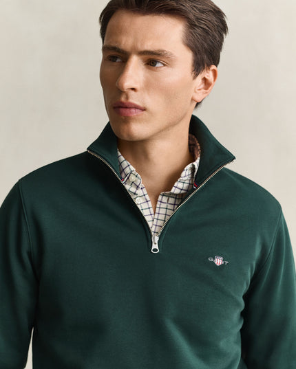 GANT Regular Shield Half Zip Sweatshirt - Tartan Green