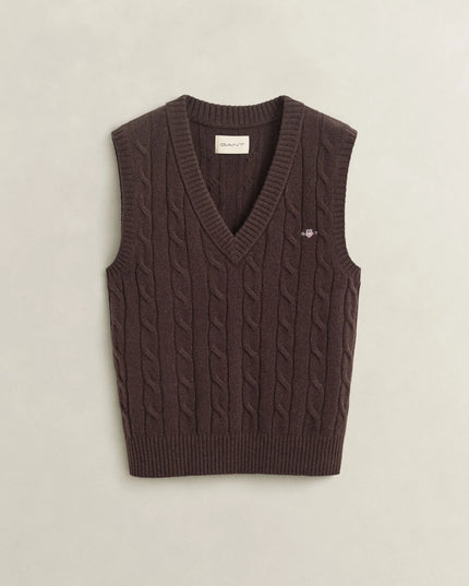 Lambswool Cable Knit Vest - Deep Brown