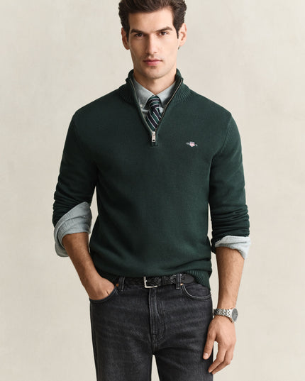 GANT Casual Cotton Half-Zip Sweater - Tartan Green