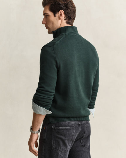 GANT Casual Cotton Half-Zip Sweater - Tartan Green