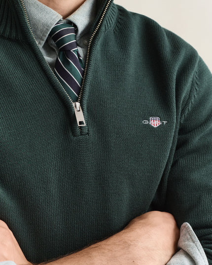 GANT Casual Cotton Half-Zip Sweater - Tartan Green
