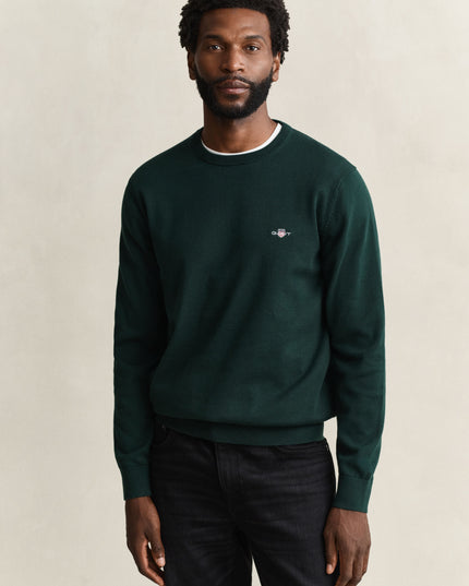 GANT Cotton Crew Neck Sweater - Tartan Green