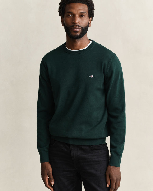 GANT Cotton Crew Neck Sweater - Tartan Green