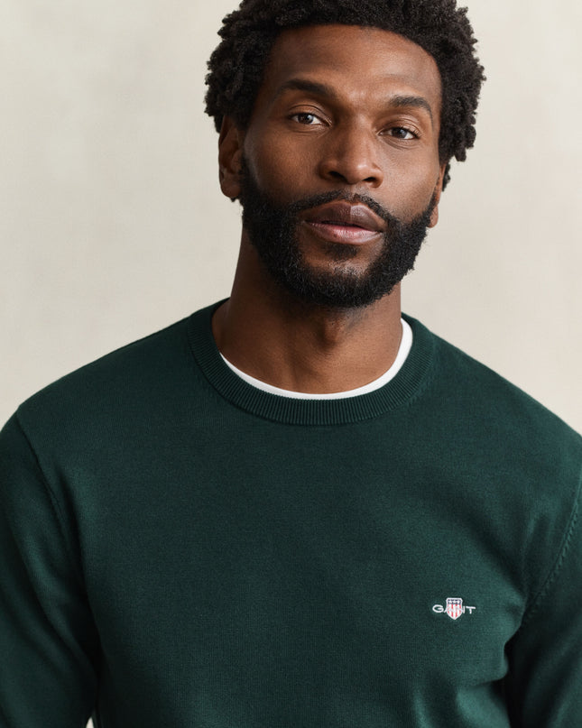 GANT Cotton Crew Neck Sweater - Tartan Green