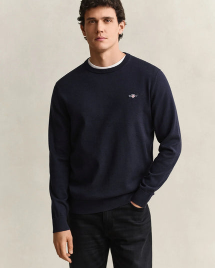 GANT Cotton Crew Neck Sweater - Evening Blue