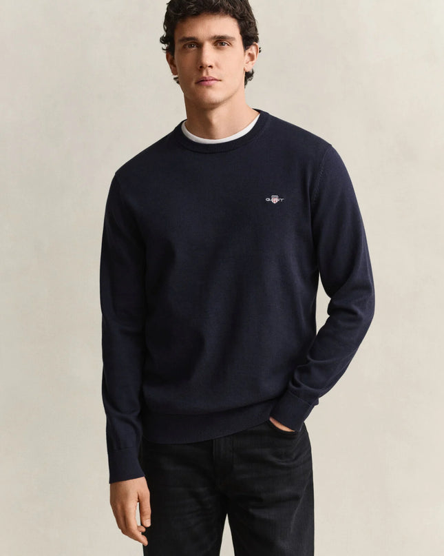 GANT Cotton Crew Neck Sweater - Evening Blue