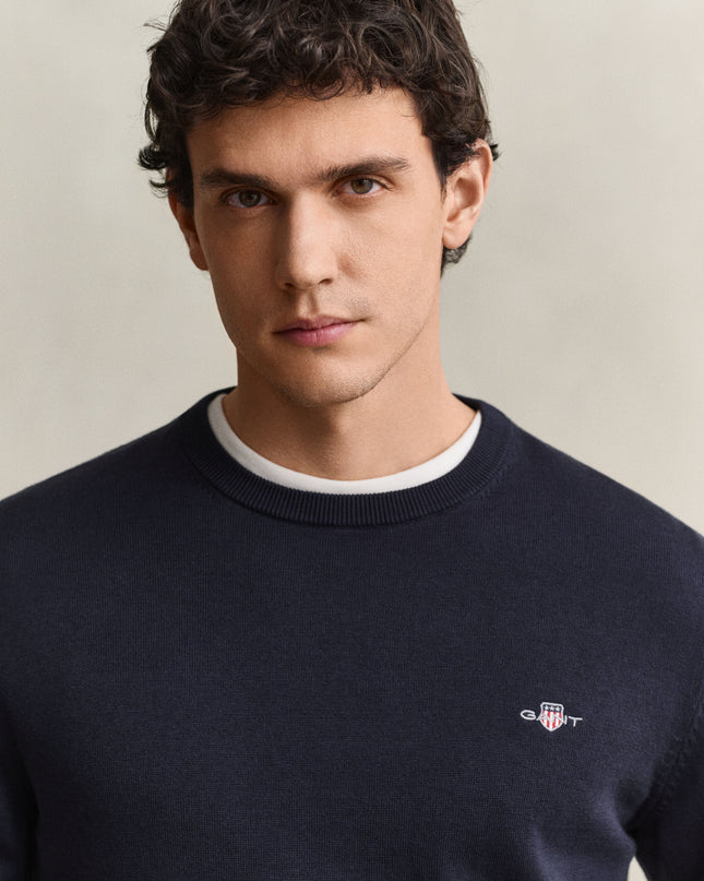 GANT Cotton Crew Neck Sweater - Evening Blue