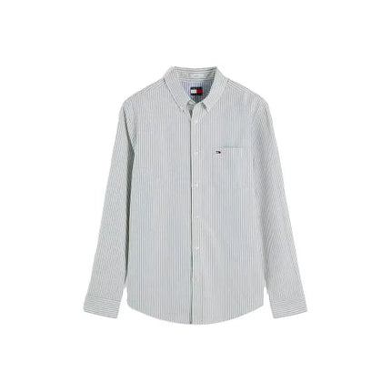 Tommy Jeans Reg Striped Shirt in Velvet Green Stripes