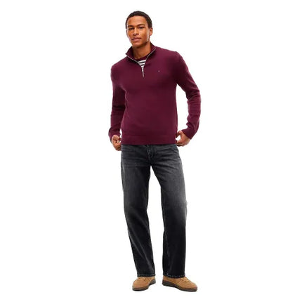 Tommy Jeans 1/4 Zip Sweater in Calypso Berry
