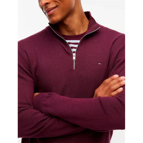 Tommy Jeans 1/4 Zip Sweater in Calypso Berry