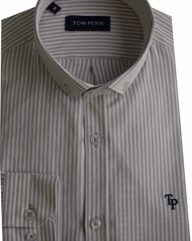 Tom Penn Oxford Striped Shirt in Tan