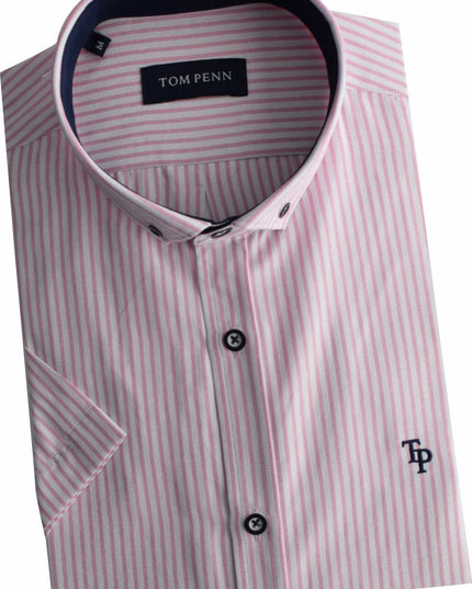 Tom Penn Short Sleeved Oxford Striped Shirt in Pink