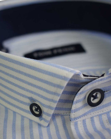 Tom Penn Short Sleeved Oxford Striped Shirt in Sky