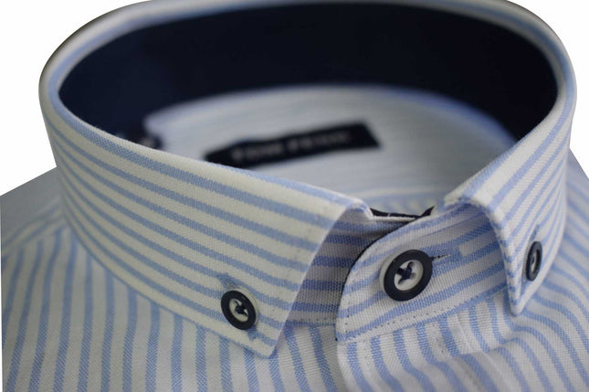 Tom Penn Short Sleeved Oxford Striped Shirt in Sky