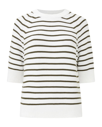 Lily Mozart Stripe Short Sleeve Crew Neck Jumper - White/Olive